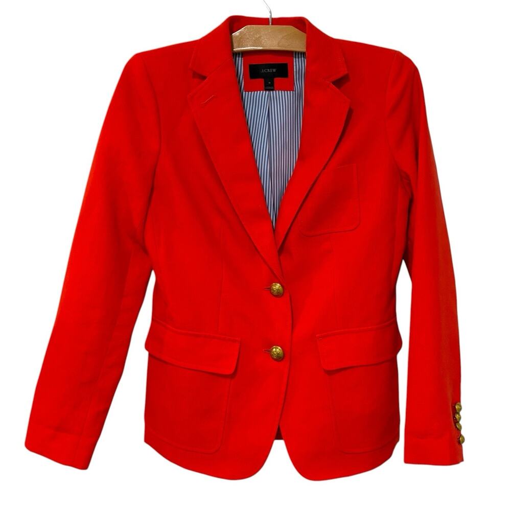 J. Crew Blazer Womens Rhodes Linen Red Gold Buttons Preppy Workwear Preppy- Sz 4